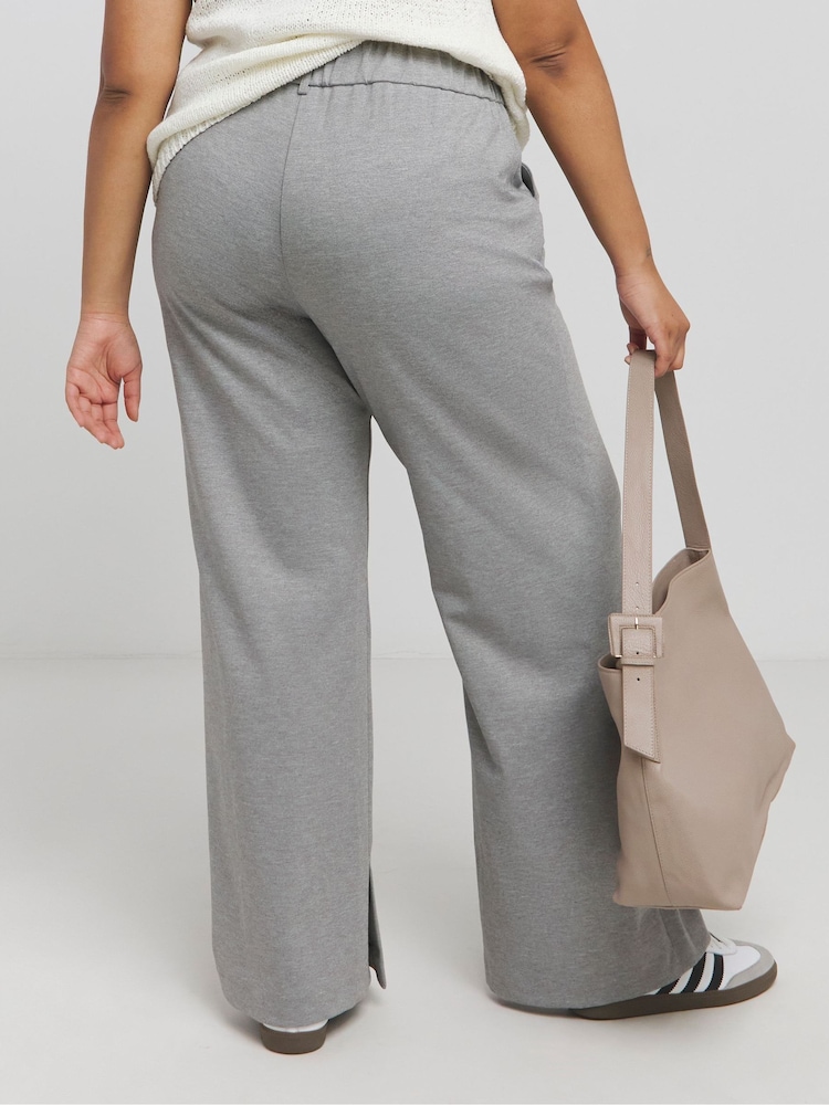 Simply Be Grey Jersey Tailored Wide Leg Trousers - Image 2 of 4