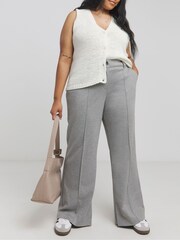 Simply Be Grey Jersey Tailored Wide Leg Trousers - Image 3 of 4