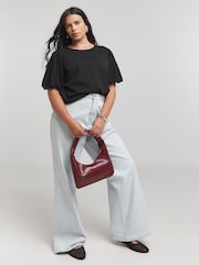 Simply Be Black Poplin Puff Sleeve 100% Cotton T-Shirt - Image 3 of 4