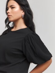Simply Be Black Poplin Puff Sleeve 100% Cotton T-Shirt - Image 4 of 4