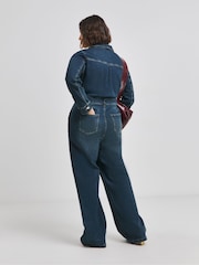 Simply Be Blue Dark Wash Wide Leg Denim Boilersuit - Image 2 of 4