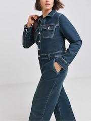 Simply Be Blue Dark Wash Wide Leg Denim Boilersuit - Image 3 of 4