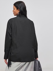 Simply Be Black Poplin Knot Front 100% Cotton Black Shirt - Image 2 of 4
