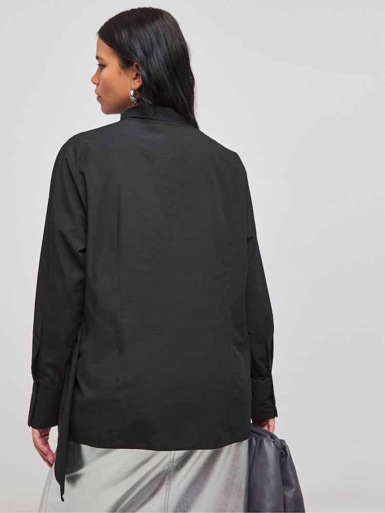 Simply Be Black Poplin Knot Front 100% Cotton Black Shirt - Image 2 of 4
