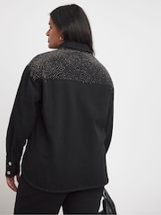 Simply Be Black Oversized Embellished Denim Shirt - Image 3 of 5