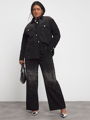 Simply Be Black Oversized Embellished Denim Shirt - Image 4 of 5