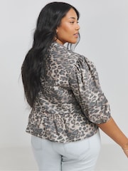 Simply Be Brown Leopard Print Tie Front Puff Sleeve Smock Top - Image 2 of 4