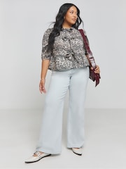 Simply Be Brown Leopard Print Tie Front Puff Sleeve Smock Top - Image 3 of 4