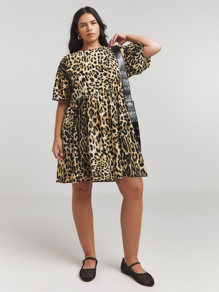 Simply Be Natural Leopard Print Bow Detail Smock Dress - Image 2 of 4 Simply Be Natural Leopard Print Bow Detail Smock Dress - Image 2 of 4