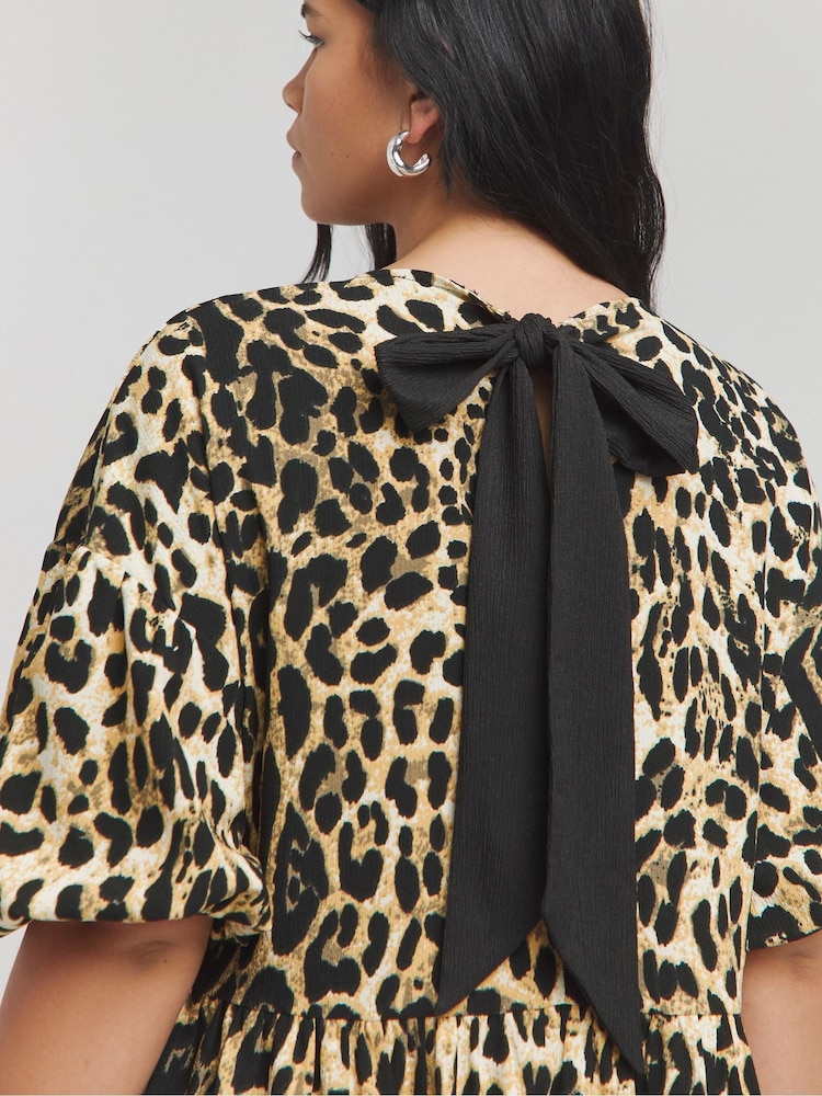 Simply Be Natural Leopard Print Bow Detail Smock Dress - Image 4 of 4 Simply Be Natural Leopard Print Bow Detail Smock Dress - Image 4 of 4