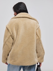 Simply Be Natural Biscuit Teddy Biker Coat - Image 2 of 4