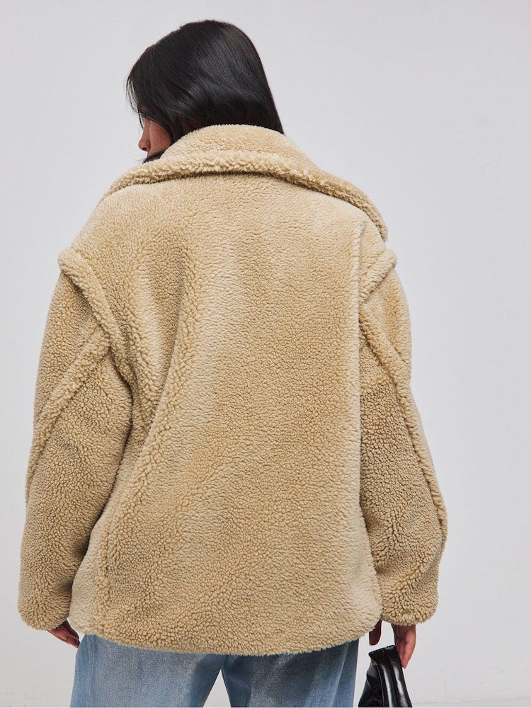 Simply Be Natural Biscuit Teddy Biker Coat - Image 2 of 4