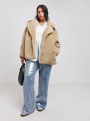 Simply Be Natural Biscuit Teddy Biker Coat - Image 3 of 4