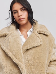 Simply Be Natural Biscuit Teddy Biker Coat - Image 4 of 4