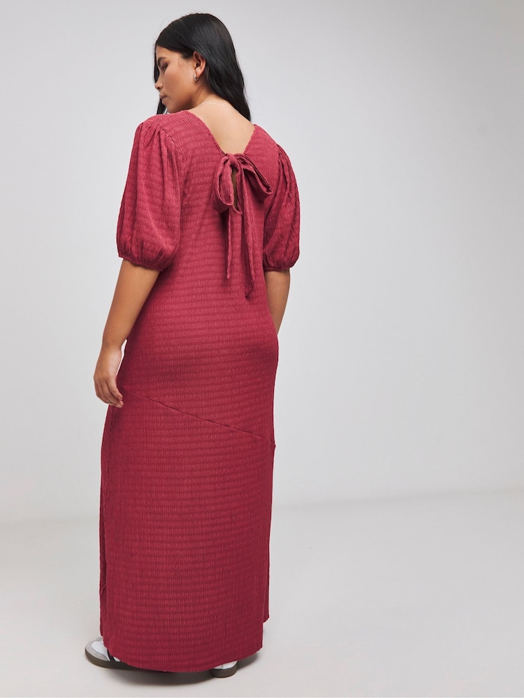 Simply Be Pink Textured Jersey Asymm Maxi Dress With Pockets - Image 2 of 4