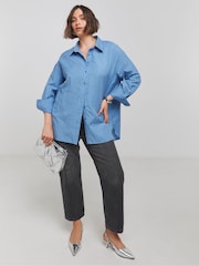 Simply Be Blue Oversized Embellished Striped Shirt - Image 3 of 4