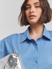 Simply Be Blue Oversized Embellished Striped Shirt - Image 4 of 4