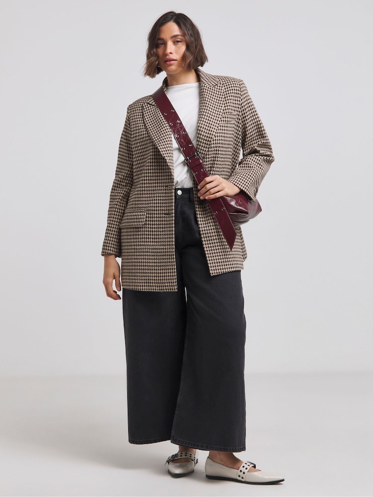 Simply Be Brown Houndstooth Single Breasted Blazer - Image 1 of 4