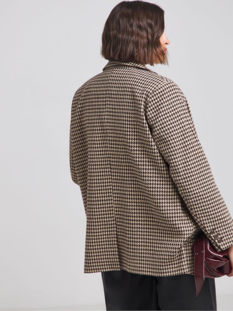 Simply Be Brown Houndstooth Single Breasted Blazer - Image 2 of 4