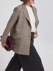 Simply Be Brown Houndstooth Single Breasted Blazer - Image 3 of 4