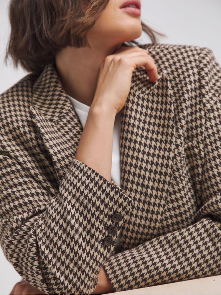 Simply Be Brown Houndstooth Single Breasted Blazer - Image 4 of 4