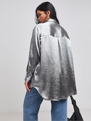 Simply Be Grey Hammered Satin Relaxed Shirt - Image 2 of 4