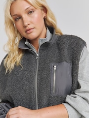 Simply Be Grey Teddy Gilet With Nylon Pocket - Image 1 of 4