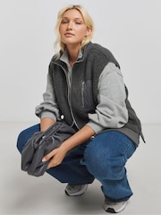 Simply Be Grey Teddy Gilet With Nylon Pocket - Image 2 of 4