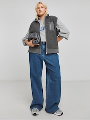 Simply Be Grey Teddy Gilet With Nylon Pocket - Image 4 of 4