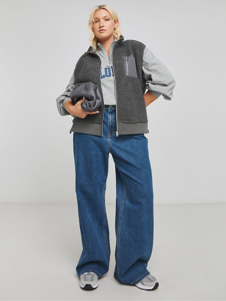Simply Be Grey Teddy Gilet With Nylon Pocket - Image 4 of 4