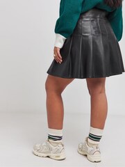Simply Be Black PU Pleated Skirt With Buckle Detail - Image 2 of 4