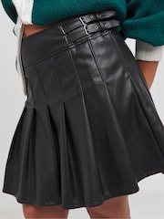 Simply Be Black PU Pleated Skirt With Buckle Detail - Image 3 of 4