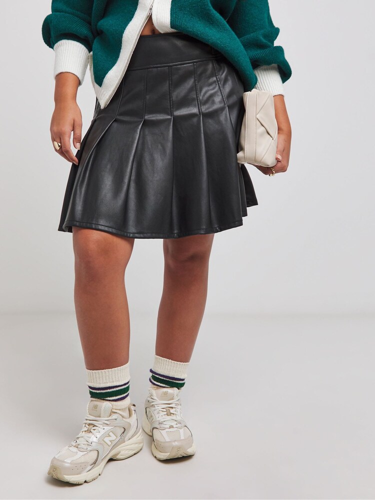 Simply Be Black PU Pleated Skirt With Buckle Detail - Image 4 of 4