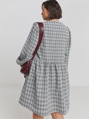 Simply Be Black Checked Collar Bow Front Smock Dress - Image 2 of 4