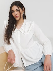 Simply Be White Poplin Collared 100% Cotton Blouse - Image 1 of 4