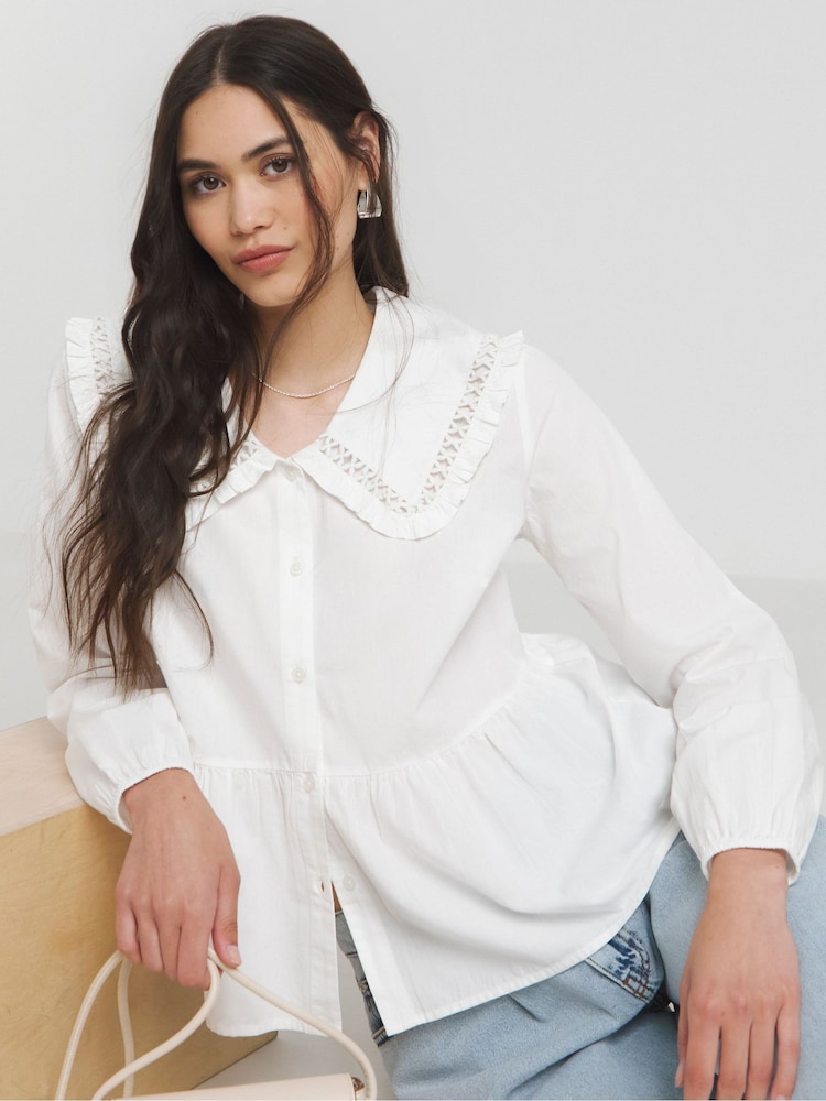Simply Be White Poplin Collared 100% Cotton Blouse - Image 1 of 4 Simply Be White Poplin Collared 100% Cotton Blouse - Image 1 of 4