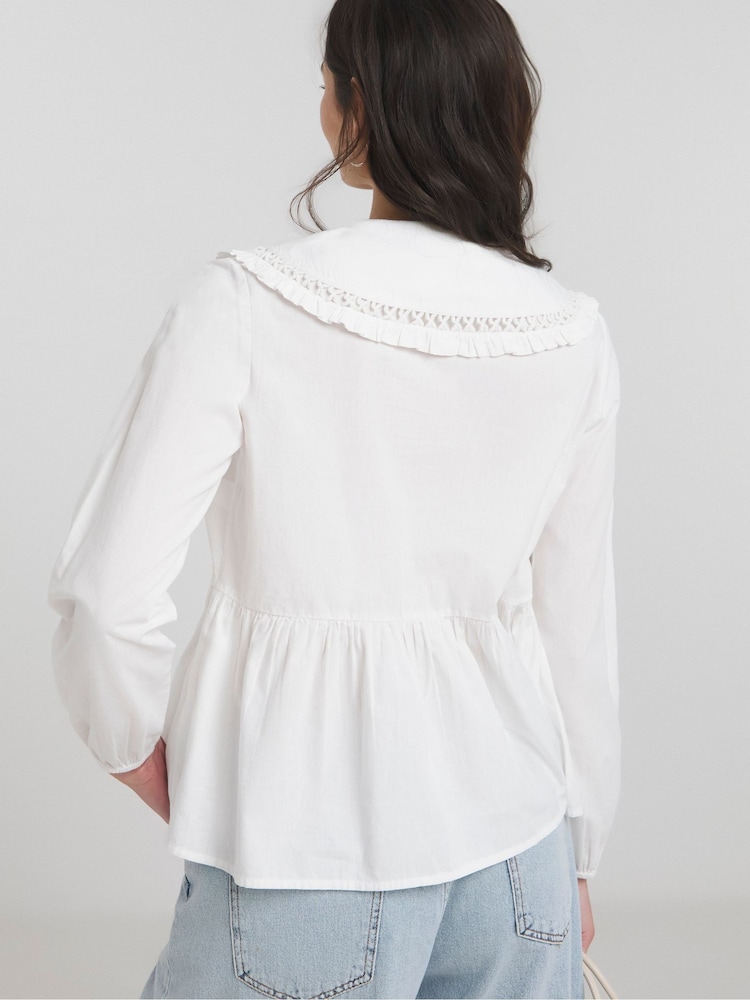 Simply Be White Poplin Collared 100% Cotton Blouse - Image 2 of 4 Simply Be White Poplin Collared 100% Cotton Blouse - Image 2 of 4