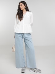Simply Be White Poplin Collared 100% Cotton Blouse - Image 3 of 4