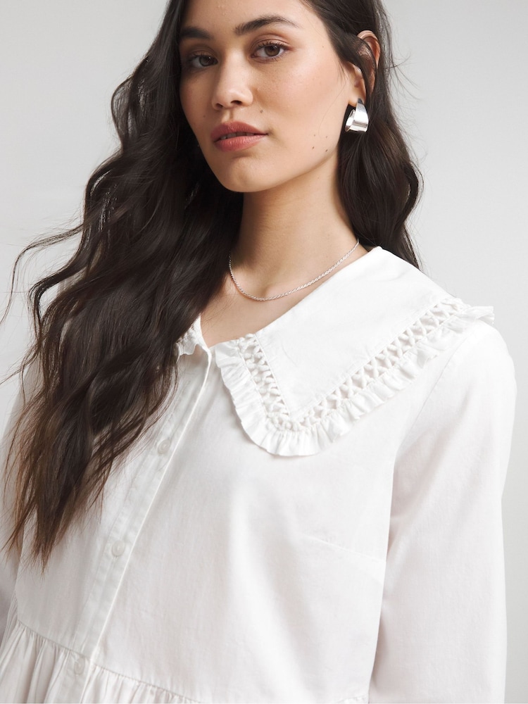 Simply Be White Poplin Collared 100% Cotton Blouse - Image 4 of 4 Simply Be White Poplin Collared 100% Cotton Blouse - Image 4 of 4