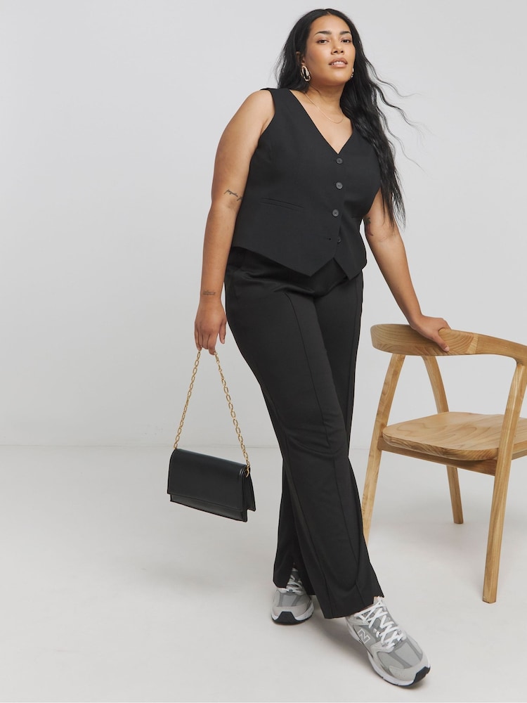 Simply Be Black Jersey Tailored Wide Leg Trousers - Image 1 of 4
