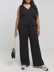 Simply Be Black Jersey Tailored Wide Leg Trousers - Image 3 of 4