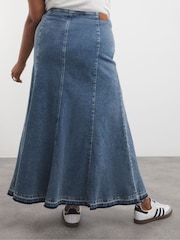 Simply Be Blue Fit and Flare Denim Maxi Skirt - Image 2 of 4