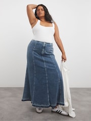 Simply Be Blue Fit and Flare Denim Maxi Skirt - Image 3 of 4