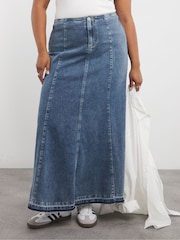 Simply Be Blue Fit and Flare Denim Maxi Skirt - Image 4 of 4