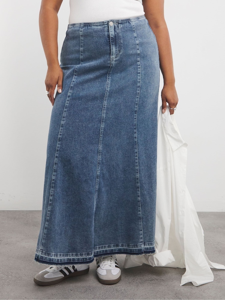 Simply Be Blue Fit and Flare Denim Maxi Skirt - Image 4 of 4