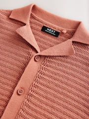 Rust Brown Textured Revere Collar Short Sleeve Knitted 100% Cotton Polo Shirt (3mths-7yrs) - Image 3 of 4