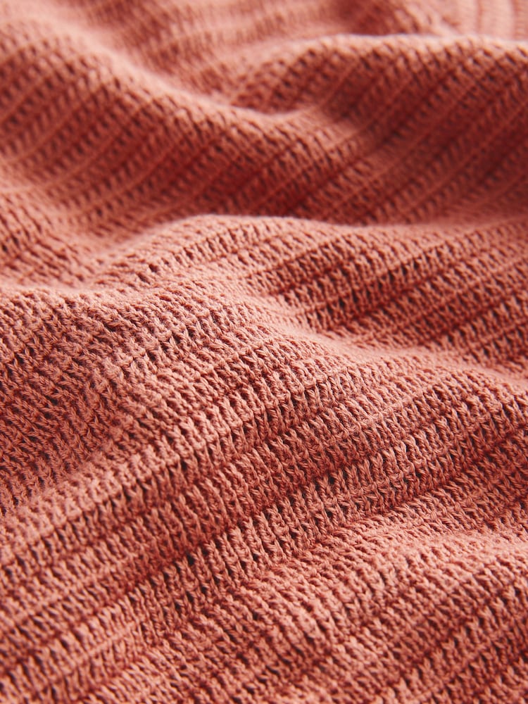 Rust Brown Textured Revere Collar Short Sleeve Knitted 100% Cotton Polo Shirt (3mths-7yrs) - Image 4 of 4