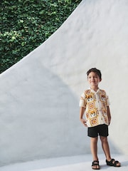 Orange/Neutral Tiger Crochet Revere Collar Short Sleeve Knitted Polo Shirt (3mths-7yrs) - Image 2 of 8