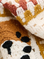 Orange/Neutral Tiger Crochet Revere Collar Short Sleeve Knitted Polo Shirt (3mths-7yrs) - Image 7 of 8