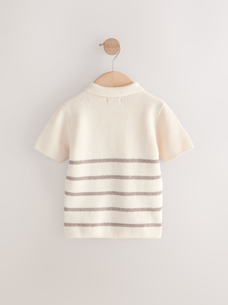 Neutral Bear Button Neck Knitted 100% Cotton Polo Shirt (3mths-7yrs) - Image 2 of 4 Neutral Bear Button Neck Knitted 100% Cotton Polo Shirt (3mths-7yrs) - Image 2 of 4